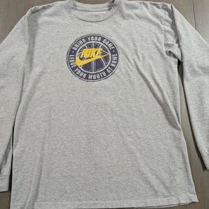 Nike Gray Long Sleeve Tee with Blue Logo